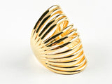 Elegant Long Elongated Multi Row & Layer Design Shiny Gold Tone Silver Ring