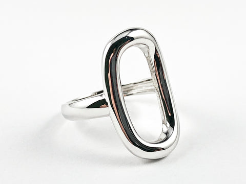 Elegant Open Oval Shape Solid Shiny Metallic Design Silver Ring