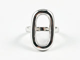Elegant Open Oval Shape Solid Shiny Metallic Design Silver Ring
