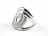 Elegant Swirl Style Half Shiny Metallic Half Micro CZ Design Silver Ring