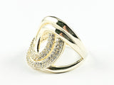 Elegant Swirl Style Half Shiny Metallic Half Micro CZ Design Gold Tone Silver Ring