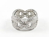 Elegant Micro Pave CZ Link  Design Eternity Silver Ring