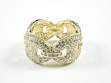 Elegant Micro Pave CZ Link  Design Eternity Gold Tone Silver Ring