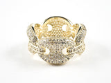Elegant Micro Pave CZ Link  Design Eternity Gold Tone Silver Ring