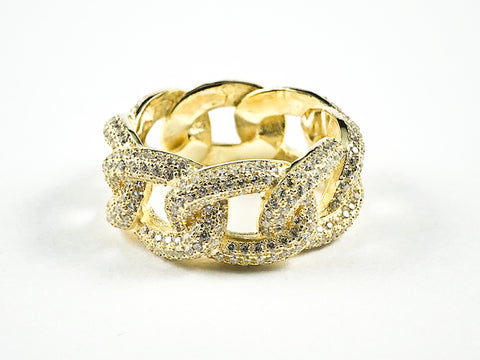 Elegant Chain Link Design Pave CZ Eternity Gold Tone Silver Band Ring