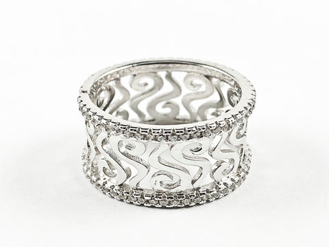 Beautiful Filigree Style Design Eternity Shiny Metallic Silver Band Ring