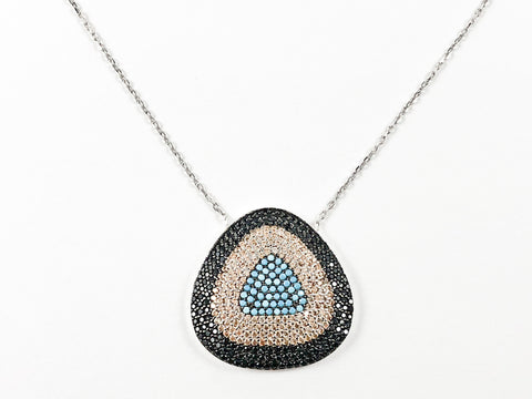 Modern Creative Pear & Triangle Layered Pattern Pave Style CZ Silver Necklace