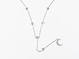 Elegant Dainty Moon & Bezel Stones Tie Bar Design Style Dangle Silve Necklace