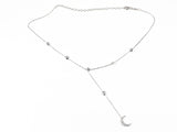 Elegant Dainty Moon & Bezel Stones Tie Bar Design Style Dangle Silve Necklace