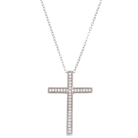 Classic Modern CZ Cross Silver Necklace