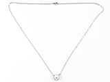 Classic Round Shape Fixed Position Pearl Charm CZ Silver Necklace