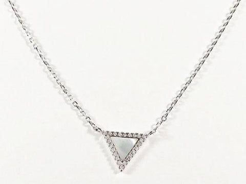 Cute Dainty Triangle Shape CZ With Mother Of Pearl Silver Necklace