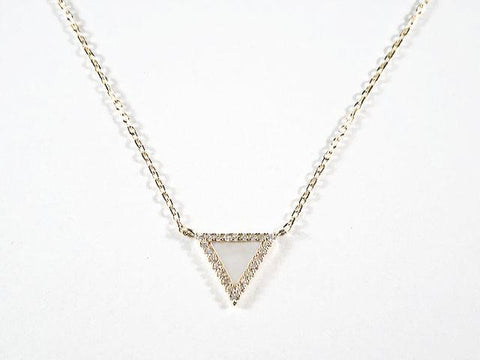 Cute Dainty Triangle Shape CZ With Mother Of Pearl Gold Tone Silver Necklace