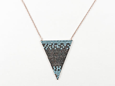 Unique Triangle Shape With Creative Pattern CZ Pink Gold Silver Necklace