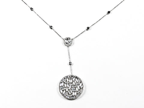Beautiful Long Layered Mix Shape CZ Elegant Style Silver Necklace