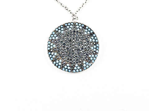 Unique Stardust Design Round Disc Micro CZ Stone Silver Necklace