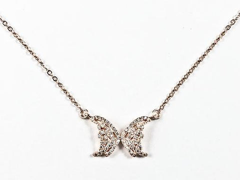 Cute Dainty Butterfly Design Pink Gold Tone Silver Necklace