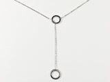 Modern Double Circle Long Tie Bar Style Design Silver Necklace