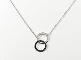 Modern Double Circle Long Tie Bar Style Design Silver Necklace