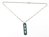 Unique Long Vertical Bar Triple Hamsa Hand Design Gold Tone Silver Necklace