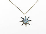 Unique Stardust Design Micro Turquoise CZ Gold Tone Silver Necklace