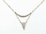 Elegant Modern Layered Triangle Shape Design Gold Tone CZ Silver Necklace