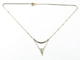 Elegant Modern Layered Triangle Shape Design Gold Tone CZ Silver Necklace