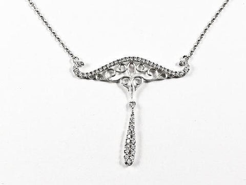 Vintage Unique Dangle CZ Silver Necklace