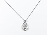 Nice Pear Shape Mother Of Pearl With Hamsa Hand Design Silver Necklace