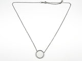 Beautiful Elegant Round Disc Center Mother Of Pearl CZ Frame Black Rhodium Tone Silver Necklace