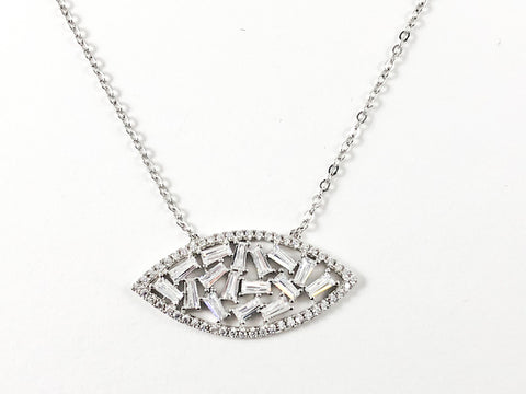 Elegant Eye Oval Shape Fine Baguette CZ Setting Silver Necklace