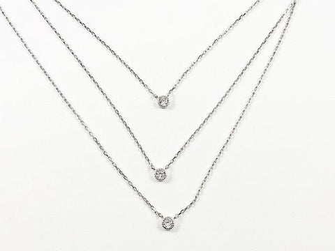 Fine Delicate 3 Piece Layered Bezel CZ Silver Necklace