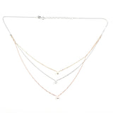 Elegant Dainty 3 Layer Tri Color Single CZ Silver Necklace