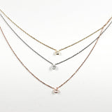Elegant Dainty 3 Layer Tri Color Single CZ Silver Necklace