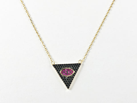 Modern Triangle With Oval Center Design With Micro Ruby & Black CZ Silver Necklace