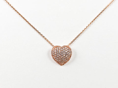 Classic Heart Micro CZ Setting Pink Gold Tone Silver Necklace