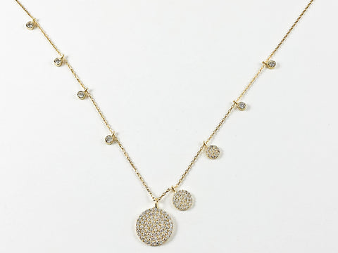 Elegant Multi Round Disc Micro Setting CZ Gold Tone Silver Necklace