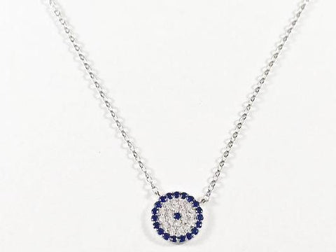 Classic Fine Evil Eye Style Round CZ Silver Necklace