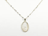 Elegant Mother Of Pearl Religious Guadalupe Figure Gold Tone Silver Necklace