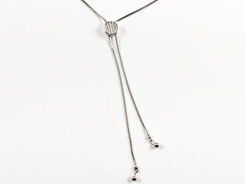 Elegant Simple Round CZ Disc Lariat Style Silver Necklace