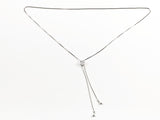 Elegant Simple Round CZ Disc Lariat Style Silver Necklace