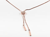 Elegant Lariat Style Delicate CZ Design Pink Gold Tone Silver Necklace