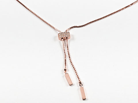 Elegant Lariat Style Delicate CZ Design Pink Gold Tone Silver Necklace