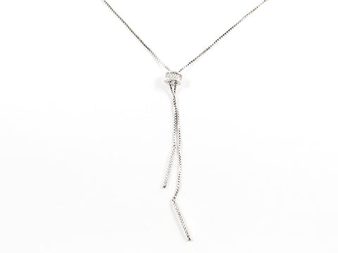 Elegant Cylinder CZ Lariat Style Silver Necklace