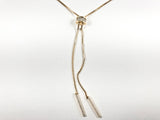 Elegant Beautiful Center CZ Cylinder Charm Lariat Gold Tone Silver Necklace