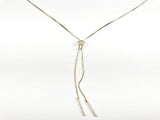 Elegant Beautiful Center CZ Cylinder Charm Lariat Gold Tone Silver Necklace