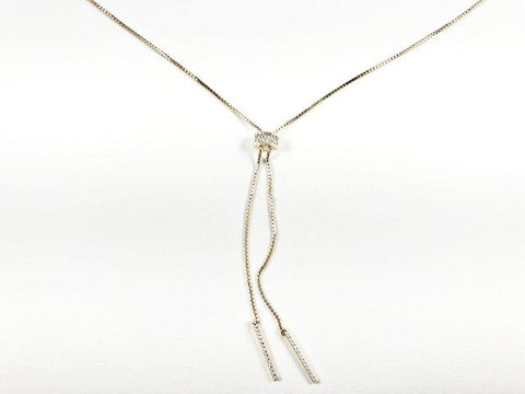 Elegant Beautiful Center CZ Cylinder Charm Lariat Gold Tone Silver Necklace
