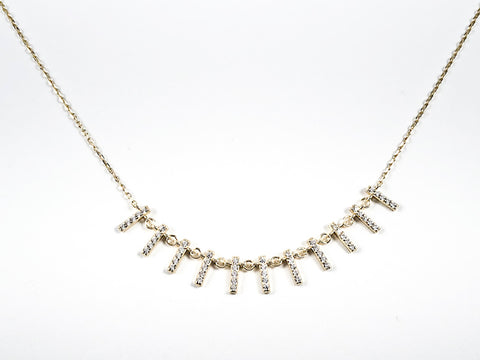 Cute Dainty Multi Bar CZ Gold Tone Silver Necklace