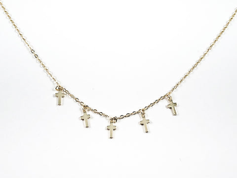 Cute Multi Cross Charm Gold tone Silver Necklace