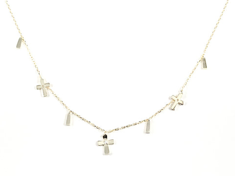 Cute Multi Dainty Dangling Cross & Bar Charms Gold Tone Silver Necklace